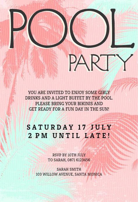 Fun in The Sun - Pool Party Invitation