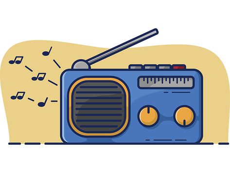 Radio Illustration by Zikku Creative Radio Illustration Graphics, Radio Art Drawing, Radio Drawing Simple, Radio Doodle, Radio Cartoon, Radio Tattoo, Radio Illustration, Radio Drawing, Words In Spanish