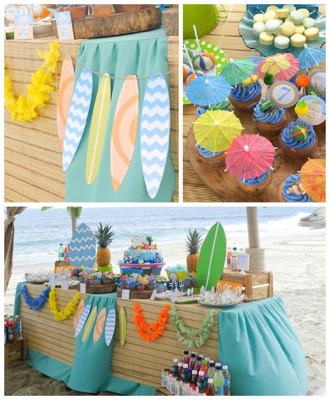 Surfin' Safari Surf themed birthday party via Kara's Party Ideas | KarasPartyIdeas.com #surfparty (3) Teen Beach Party, Luau Party Games, Beach Theme Party Decorations, Surf Birthday Party, Surf Birthday, Surf Party, Photos Bff, Beach Birthday Party, Hawaiian Birthday Party