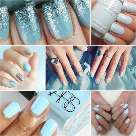 Oh, how I love blue nails... | You've nailed it! Blue Nails For Wedding, Blue Wedding Nails For Bride, Nail Color Blue, Nails For Wedding, Winter Wedding Nails, Grey Gel Nails, Blue Wedding Nails, Nails For Bride, Light Blue Nails