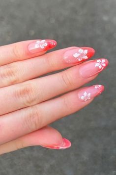 Pink And White Hawaii Nails, Summer French Nails, Hawaii Nails, Easy Nail Designs Summer, Summer Nails Ideas, Fruit Nail Art, Food Fusion, Fourth Of July Nails, Easter Nail Art