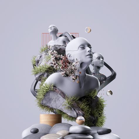 Manifesto of the Self | 3D Artworks on Behance Moss Creature, Nature 3d, 3d Cinema, Modern Graphic Art, Octane Render, Wacom Intuos, 3d Artwork, Album Design, 3d Modeling