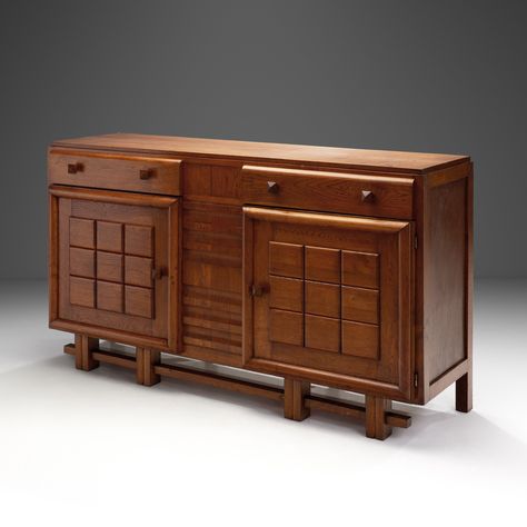 Listed on VNTG.com: Art Deco Sideboard in Solid Oak, Europe 1930s | #vntg #vintage Unique Sideboard, Deco Sideboard, Low Sideboard, Art Deco Sideboard, Brass Wall Lamp, Oak Sideboard, Contemporary Furniture Design, Vintage Sideboard, 1930s Art Deco