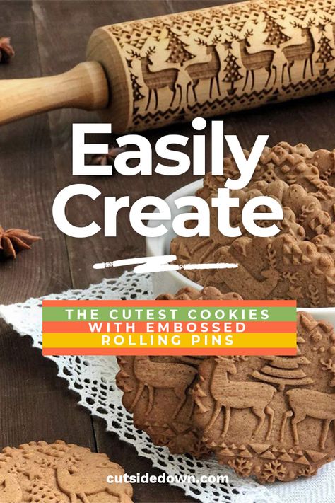 Embossed rolling pins are the fastest way to create cute designs on cookies. We want to show you the many patterns available, ones for Christmas, easy recipes and more. Who doesn't love cute cookies? You will be so excited with the designs and everyone else will think you are a cookie expert. Check them out! #cookie #recipes Shortbread Cookie Recipe For Embossed Rolling Pin, Rolling Pin Cookies Recipe, Rolled Cookies Recipes Cut Outs, Embossed Rolling Pin Cookie Recipes, Embossed Cookies Recipe, Roll Cookies Recipes, Christmas Easy Recipes, Patterned Cookies, Cookie Recipe For Embossed Rolling Pin