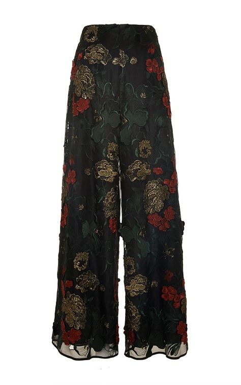 Floral Filigree Embroidered Palazzo Pants by ROSETTA GETTY Now Available on Moda Operandi Digital Dress, Fashion Designer Clothes, Floral Trousers, Floral Filigree, Floral Print Pants, Rosetta Getty, Palazzo Pant, Embroidered Pants, Classy Casual