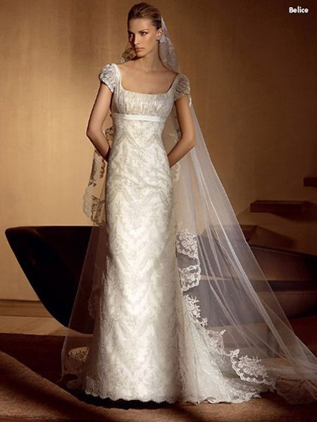 Gorgeous #Regency inspired wedding gown. Regency Wedding Dress, Satin Lace Wedding Dress, Regency Wedding, Wedding Dress With Beading, Column Wedding Dress, San Patrick, Regency Gown, Satin Bridal Gowns, Regency Dress