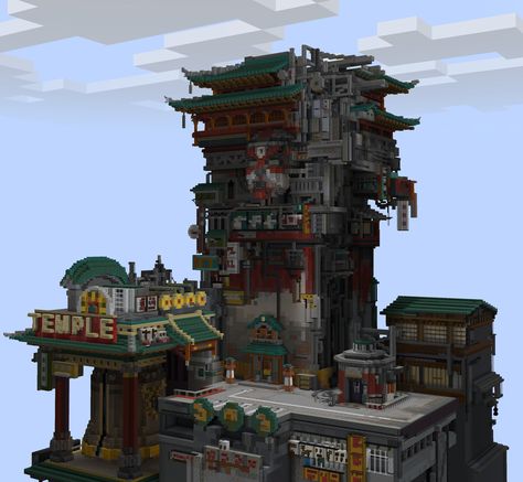 Cyberpunk Concept Art, Minecraft Steampunk, Chinese Courtyard, Minecraft City Buildings, Steampunk House, Minecraft Inspiration, Minecraft City, Asian Architecture, Minecraft Construction