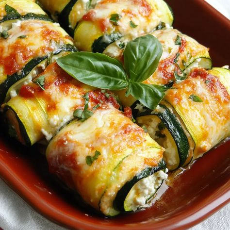 Zucchini Ricotta Rolls Recipe - emiliarecipes.com Zucchini Roll Bake, Zucchini Ricotta Roll Ups, Zucchini Rollups With Ricotta, Ricotta Rolls, Zucchini Roll Ups, Zucchini Ricotta, Zucchini Appetizer, Zucchini Rolls, Ricotta Recipes