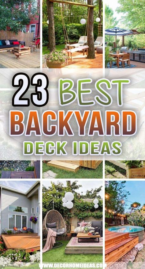 Best Backyard Deck Ideas. If there is something that would really improve the look of your garden it's a deck or patio. These awesome backyard deck ideas will help you choose the one that suits your taste. #decorhomeideas Backyard Wooden Deck Ideas, Wooden Patio Design, Backyard Deck To Patio Ideas, Outdoor Wooden Patio Ideas, Garden Decks Ideas, Decking Small Garden, Outside Wooden Deck Ideas, Small Backyard Ideas With Deck, Small Wood Deck Ideas