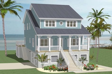 Beach Style House Plan - 5 Beds 3.00 Baths 2180 Sq/Ft Plan #898-44 Exterior - Front Elevation Beach Cottage House, Beach Cottage House Plans, Beach Cottage Design, Beach House Flooring, Beach House Floor Plans, Tiny Beach House, Bedroom Beach House, Vacation House Plans, Bedroom Beach