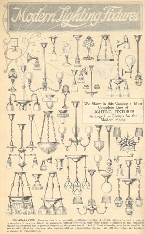 A selection of lights from the Aladdin 1916 furnishings catalog. 1900s Dining Room, 1900s Lighting Fixtures, 1930s Lighting, 1910s Light Fixtures, 1910 Light Fixtures, 1920s Light Fixtures, Early 1900s Light Fixtures, 1930 Chandelier, 1920s Home Decor