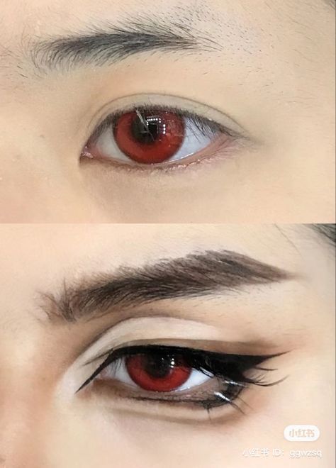 Giyuu Tomioka Cosplay Makeup, Male Eye Makeup Cosplay, Masculine Cosplay Makeup, Masc Douyin Makeup, Male Cosplay Makeup Tutorial, Cosplay Eye Makeup Tutorial, Male Douyin Makeup, Male Eye Makeup, Cosplay Makeup Male