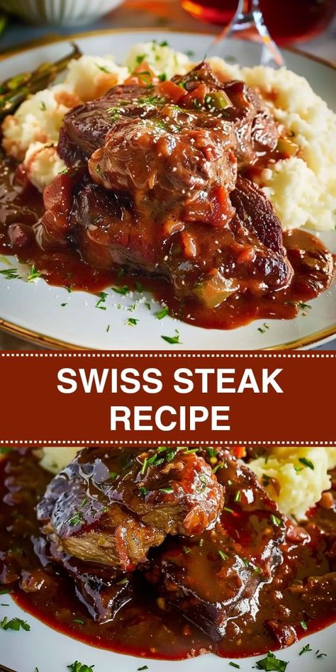 Swiss Steak Recipe - Easy homemade recipes Crock Pot Swiss Steak Recipes, Old Fashioned Swiss Steak Recipe, Instant Pot Swiss Steak Recipe, Bottom Round Steak Recipes, Swiss Steak Crockpot, Round Eye Steak Recipes, Beef Bottom Round Steak, Top Round Steak Recipes, Flavorful Beef Stew