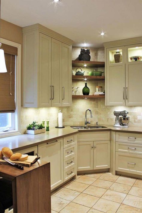 Kitchen Corner Sink With Open Shelves #cornersink #kitchen #sink #decorhomeideas #kitchencabinetdesign Corner Kitchen Sink, Best Kitchen Sinks, Corner Sink Kitchen, Kitchen Ikea, Corner Kitchen, Kitchen Sink Design, Kabinet Dapur, Beautiful Kitchen Designs, Corner Sink