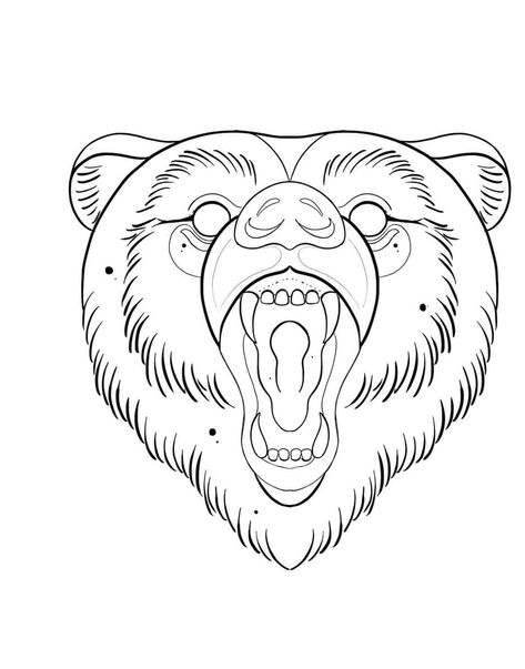 Bear Tattoo Stencils Outline Design, Trad Bear Tattoo, Bear Head Tattoo Design, Traditional Bear Tattoo Design, Traditional Bear Head Tattoo, Animal Tattoo Stencil, Bear Tattoo Stencil, American Traditional Bear, Bear Face Tattoo