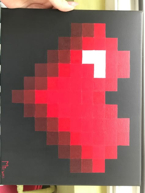 minecraft heart painting Dark Red Painting Aesthetic, Painting Ideas Minecraft, Minecraft Painting Ideas On Canvas, Minecraft Canvas Painting Diy, Minecraft Canvas Painting, Minecraft Painting Template, Minecraft Painting Ideas, Minecraft Canvas, Minecraft Painting