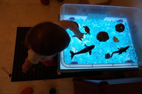 Light Table Ideas For Toddlers, Diy Light Table For Kids, Light Table Activities Preschool, Sensory Bin Ocean, Sensory Light Table, Light Table Activities, Light Box Activities, Diy Light Table, Fish Activities