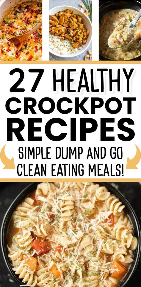 Super easy and HEALTHY crockpot dump recipes! Need clean eating meal ideas? Try these simple healthy crockpot recipes that make meal prep “dump and go” easy! Few Ingredient Meals Crock Pots, Healthy Crockpot Snack Recipes, Easy Crockpot Recipes High Protein, Simple Crock Pot Recipes Healthy, Crock Pot Meal Prep Healthy, Easy Crockpot Lunch, College Crockpot Recipes, Simple Healthy Crockpot Meals, Easy Crockpot Meal Prep