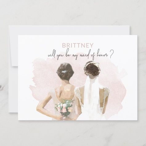 Maid of Honor Brown Hair Pink Watercolor Card Zazzle Honor Brown, Wedding Yard Games, Bridesmaid Invitation, Watercolor Card, Be My Bridesmaid Cards, Bridesmaid Proposal Cards, Bridesmaid Box, Planning Inspiration, Bridal Party Proposal