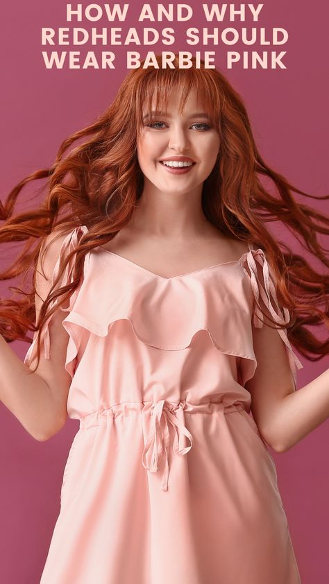 Wondering if you can rock barbie pink as a redhead? Of course you can, and you should. Redheads In Pink, Redhead In Pink, Redheads Wearing Pink, Redhead Pink Outfit, Redhead Wearing Pink, Red Hair Pink Dress, Redhead Light, Rock Barbie, Pink Dress Makeup