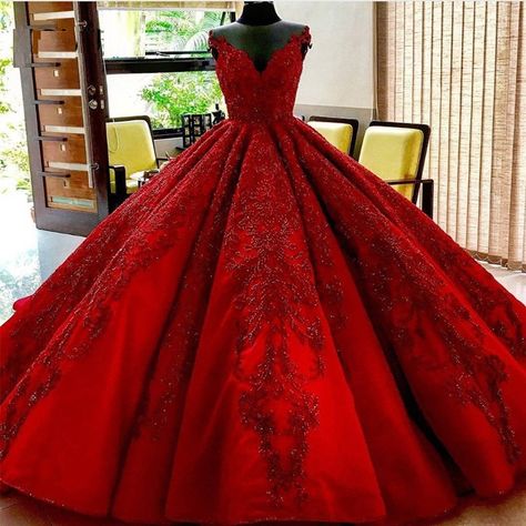 Material  : Lace Color  : Red Style  : Sexy, Fashion Pattern  : Solid The post V Neck Crystals Beaded Appliques Lace Arabia Bride Dress appeared first on Power Day Sale. Ball Gown Quinceanera Dresses, Red Ball Gowns, Prom Dress Burgundy, Red Ball Gown, Red Quinceanera Dresses, Wedding Dresses Beaded, Ball Gowns Evening, Pageant Dress, Ball Gowns Prom