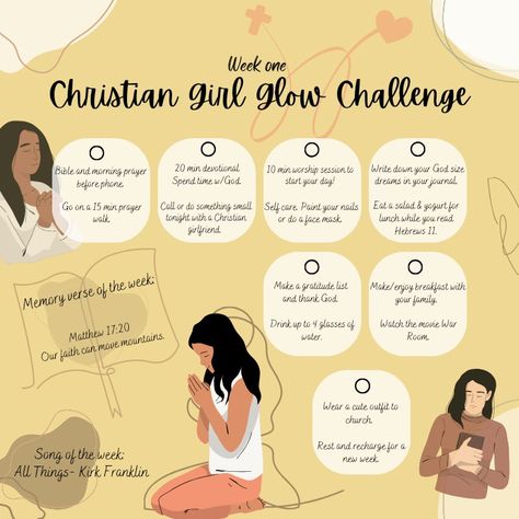 Christian Girl Challenge, Christian Glow Up Challenge, Christian Girl Glow Up, Christian Glow Up, Jesus Challenge, Christian Challenges, Faith Challenge, Glow Up Challenge, Christian Advice