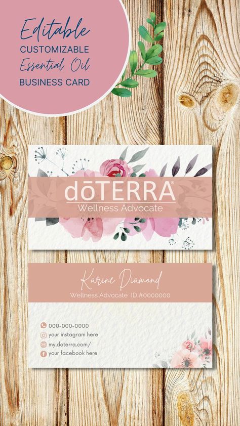 Doterra Business Cards, Essential Oil Business, Essential Oils Business, Doterra Business, Doterra Wellness Advocate, Card Templates Printable, Business Card Templates, Side Design, Design Card