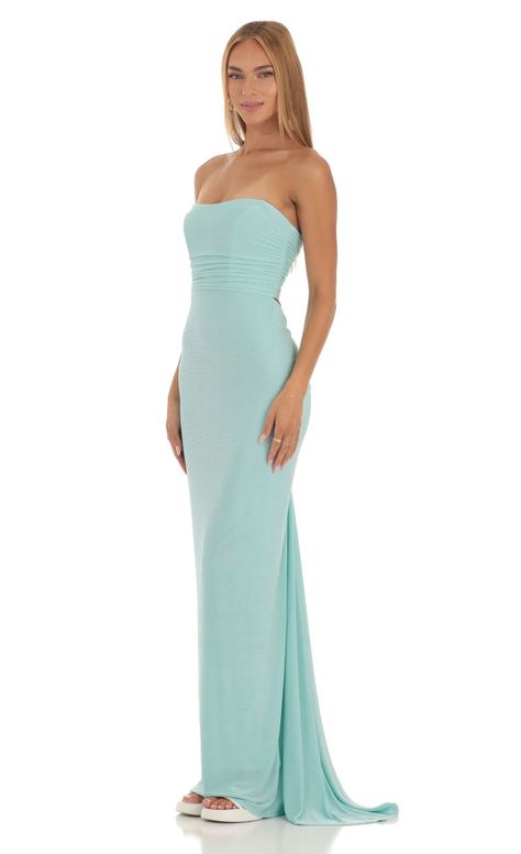 Corset Strapless Dress in Mint Blue | LUCY IN THE SKY Long Hoco Dress, Pastel Formal Dresses, Pastel Long Dress, Tight Long Dresses, Aqua Blue Prom Dress, Tiffany Blue Bridesmaid Dresses, Light Blue Formal Dress, Aqua Prom Dress, Long Hoco Dresses