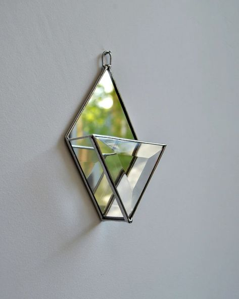 Terrarium Wall, Stained Glass Geometric, Wall Terrarium, Stained Glass Mirror, Mirror Pattern, Stained Glass Studio, Stained Glass Patterns Free, Wall Planters, Stained Glass Suncatchers