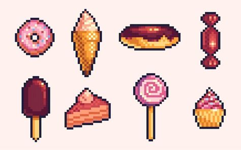 Pixel Candy Art, Candy Pixel Art, Food Pixel Art Cute, Pixel Art Bakery, Food Pixel Art, Pixel Food Png, Pixel Art Icon, Rabbit Vector, Happy Easter Banner