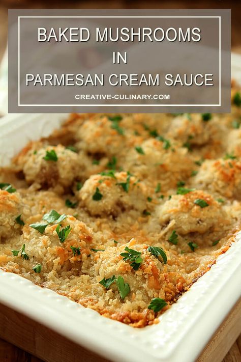 Turkey And Dressing, Mushroom Side Dishes, Mushroom Recipes Healthy, Baked Mushrooms, Parmesan Cream Sauce, Mushroom Dish, American Recipes, Holiday Meals, Special Dinner