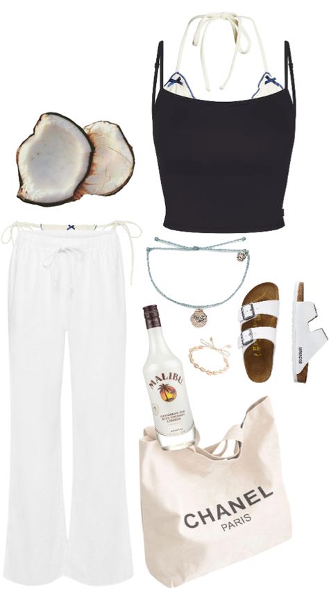 summer outfit ideas | Mermaid Locket, Malibu Coconut, Birkenstock Sandals Arizona, Summer Outfit Ideas, Frankies Bikinis, Cropped Cami, Outfit Maker, Outfit Shoplook, Birkenstock Arizona