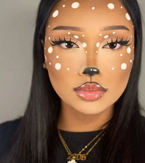 Doe Makeup Look, Rain Deer Makeup, Simple Deer Makeup, Deer Face Makeup, Cute Deer Makeup, Fawn Makeup, Dear Makeup, Deer Halloween Makeup, Deer Makeup Tutorial