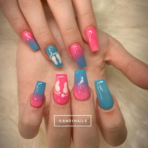 Short Gender Reveal Nails, Gender Reveal Nails Short, Gender Nails Ideas, Maternity Nail Ideas, Gender Reveal Nails Ideas Simple, Gender Reveal Nails Ideas Acrylic, Gender Nails, Gender Reveal Nails Ideas, Reveal Nails