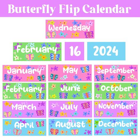 Nature Classroom Theme, Butterfly Calendar, Butterfly Classroom Theme, Butterfly Classroom, Pastel Classroom Decor, Nature Classroom, Butterflies Classroom, Pastel Classroom, Theme Pastel