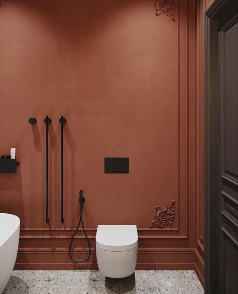 Terracotta Toilet Room, Neoclassical Bathroom, Cubicle Style, Toilet Cubicle, Presentation Design Layout, Parisienne Chic, Downstairs Toilet, Toilet Room, Toilets