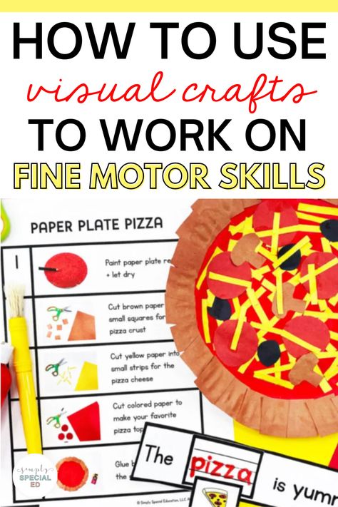 Are you looking for fun fine motor skills activities for your special education students? Visual crafts for kids are a fantastic way to practice fine motor skills. You can easily use these crafts for kids activities during whole group, small group, or center activities. Today, I’m sharing a pizza craft for kids. You can use pizza play food or cooking skills for kids and make a mini pizza too. Your special education students will love this visual craft. Special Education Crafts, Life Skills Activities For Kids, Special Education Art, Aba Materials, Asd Activities, Pizza Craft, Skills For Kids, Visual Processing, Life Skills Classroom