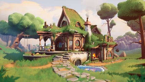 ArtStation - Hobbit mansion, Johannes Burström Hobbit Mansion, Casa Hobbit, Bg Design, Building Concept, Fantasy House, Witch House, Fantasy Art Landscapes, Fantasy Concept Art, Environment Design