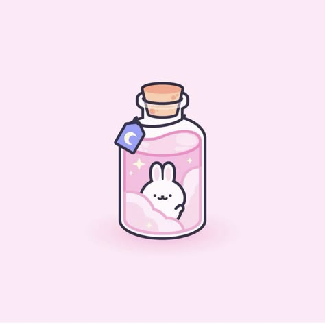 Cute Bottle Drawing, Kawaii Bottle Drawing, Kawaii Hair Drawing, Celestial Aesthetic Art, Kawaii Small Business, Cloud In A Bottle, Kawaii Bottle, Drawing Improvement, Bucket Drawing