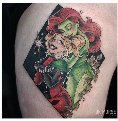 Character Tattoo Ideas, Poison Ivy Tattoo, Ivy Tattoo, Harley Quinn Tattoo, Charm Bracelet Watch, Cartoon Character Tattoos, Flash Sheet, Tattoo Flash Sheet, Cartoon Tattoos