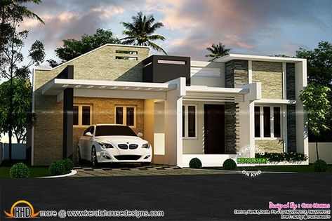 Modern single floor house Contemporary Single Storey House, Single Storey House Design, Small House Design Kerala, Flat Roof House Designs, Small Farmhouse Plans, Single Storey House, House Plans Modern, Budget House Plans, House Design Plans