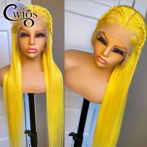 summerstyle yellow straight 13x4 lace front wig woman wig cosplay drag queen Lace Frontal Wigs, Fake Hair, Synthetic Lace Wigs, Colored Wigs, Straight Lace Front Wigs, Body Wave Wig, Yellow Hair, Yellow Lace, Hair Quality