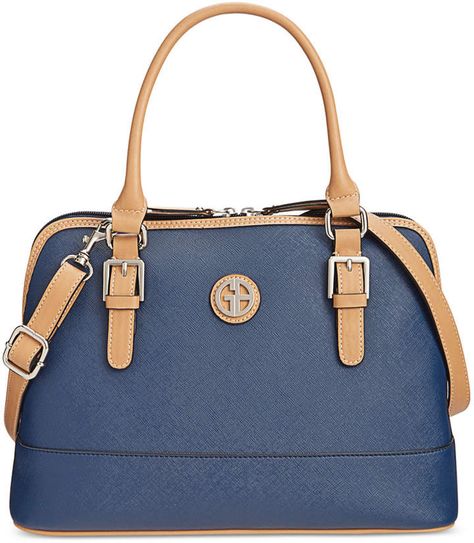 Giani Bernini Saffiano Dome Satchel, Created for Macy's...bags... Medium Sized Bags, White Handbag, Satchel Handbags, Leather Satchel, Black And Tan, Handbag Accessories, Leather Purses, Purses And Handbags, Leather Handbags