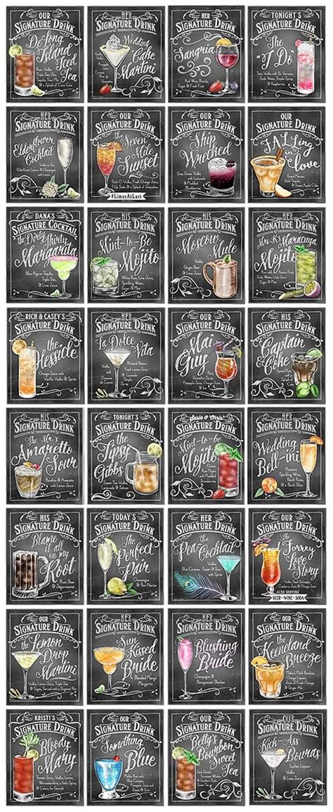 Personalized Signature Drinks signs made just for you! Perfect for special events and keepsake gifts. Http://www.rockinchalk.etsy.com How To Open A Bar Business, 귀여운 음식 그림, Ayam Bakar, Signature Drinks Sign, Drink Signs, Wedding Drink, Photo Charms, Signature Drinks, Wedding Cocktails