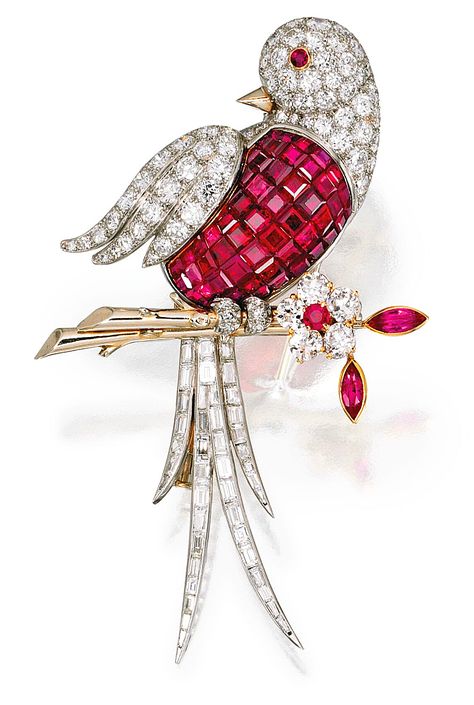 Van Cleef And Arpels Jewelry, Van Cleef And Arpels, Dog Brooch, Bird Brooch, Bird Jewelry, Ruby Jewelry, Van Cleef Arpels, Van Cleef, Animal Jewelry