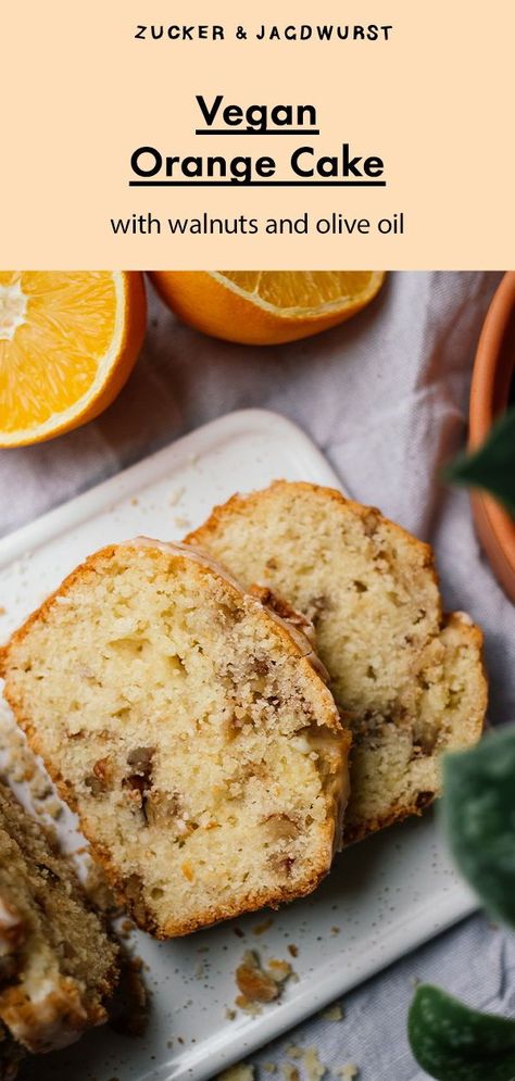 Vegan Orange Olive Oil Cake with Walnuts #moist #easy #recipe Cake With Oranges, Vegan Orange Cake, Fall Bread, Fall Bread Recipes, Orange Olive Oil, Orange Olive Oil Cake, Ms Diet, Orange Cake Recipe, Vegan Cafe