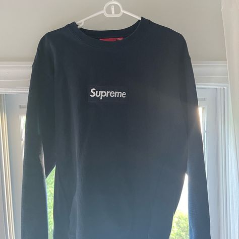 F/W 18 Navy Box Logo Crewneck, Size Large Supreme Sweater, Supreme Box Logo, Box Logo, Color Blue, Man Shop, Crew Neck, Navy, ? Logo, Blue