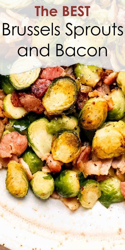 These Sautéed Brussels Sprouts and Bacon are a quick and easy side dish recipe that's ready in about 15 minutes! Brussel Sprout Sausage Recipes, Brussels Sprout Bacon Recipe, Sauteed Brussel Sprouts With Bacon, Easy Brussel Sprout Recipes, Bacon And Brussel Sprouts, Brussel Sprout Recipes With Bacon, Brussel Sprouts And Bacon, Brussel Sprouts Bacon, Brussel Sprout Recipes