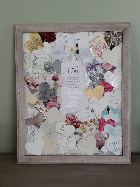 Wedding Card Shadow Box Ideas, Craft With Wedding Cards, Wedding Card Preservation, Wedding Cards Keepsake Ideas, Wedding Card Display After Wedding, Wedding Card Craft Keepsake, Wedding Card Reuse Ideas, Wedding Card Collage, What To Do With Wedding Cards