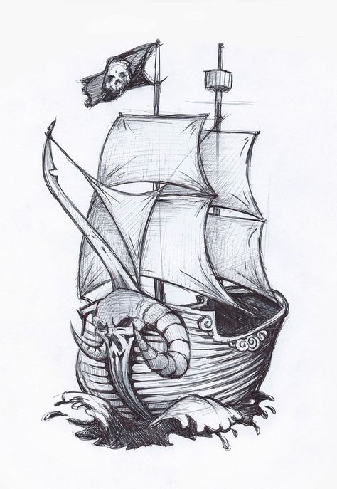 Pirate Ship Drawing, Pirate Boats, Boat Drawing, Drawing Superheroes, Ghost Ship, Ship Drawing, Black Pen, Drawing Easy, Pirate Ship